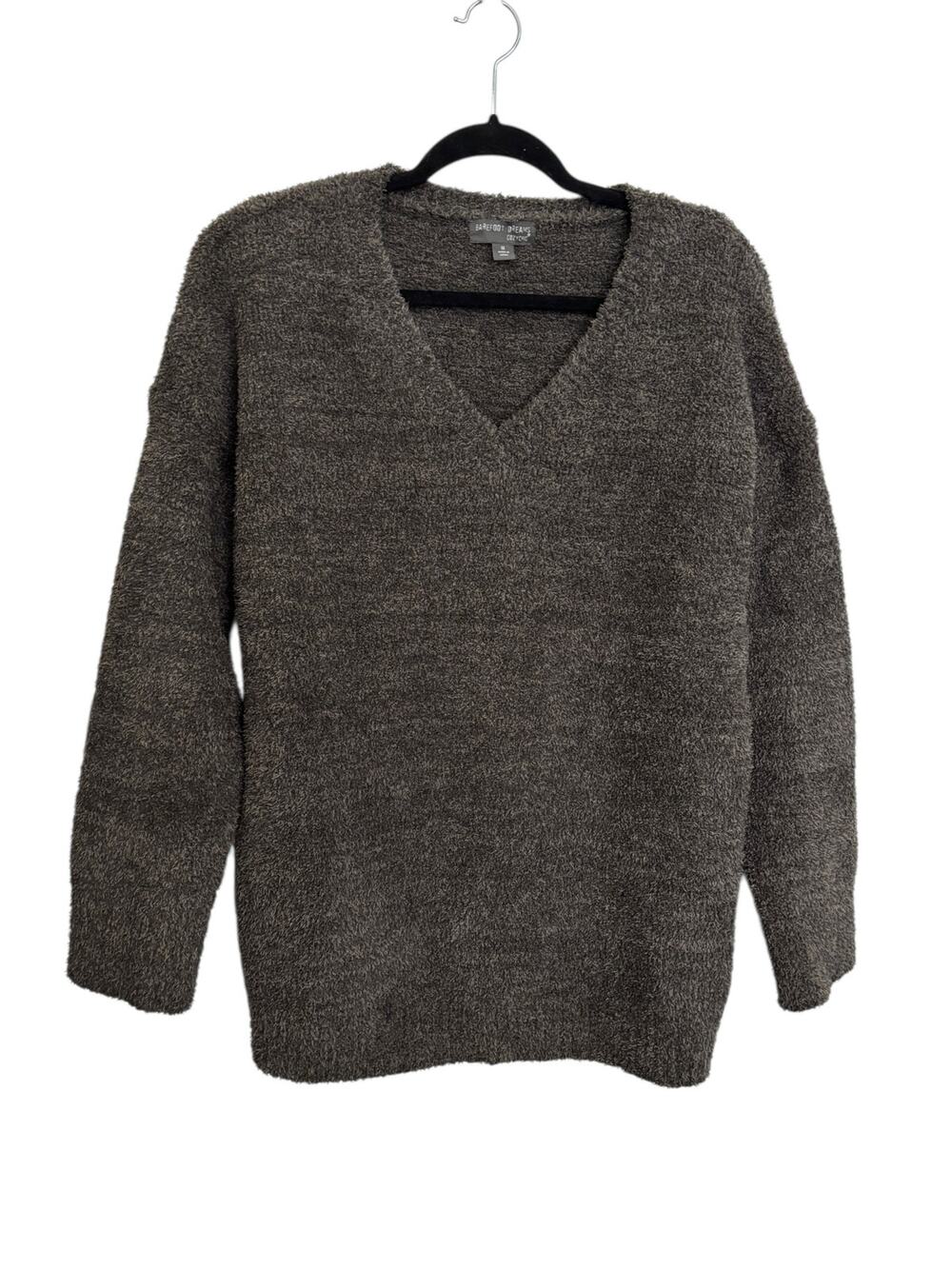 Barefoot Dreams Sweater Womens Medium V Neck CozyChic Pullover Charcoal Gray
